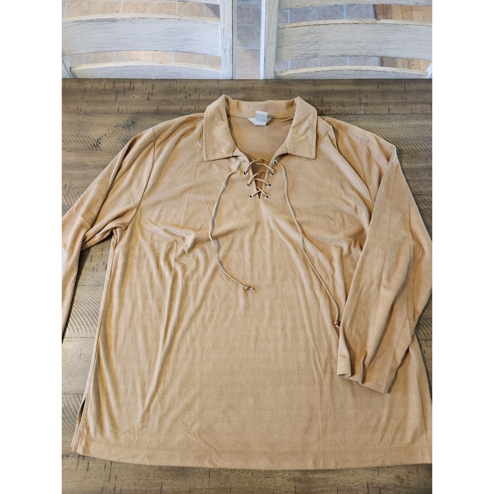 Womens Long Sleeve Shirt 1XL VTG Boho Renaissance 90's Retro Tie‎ Front Western